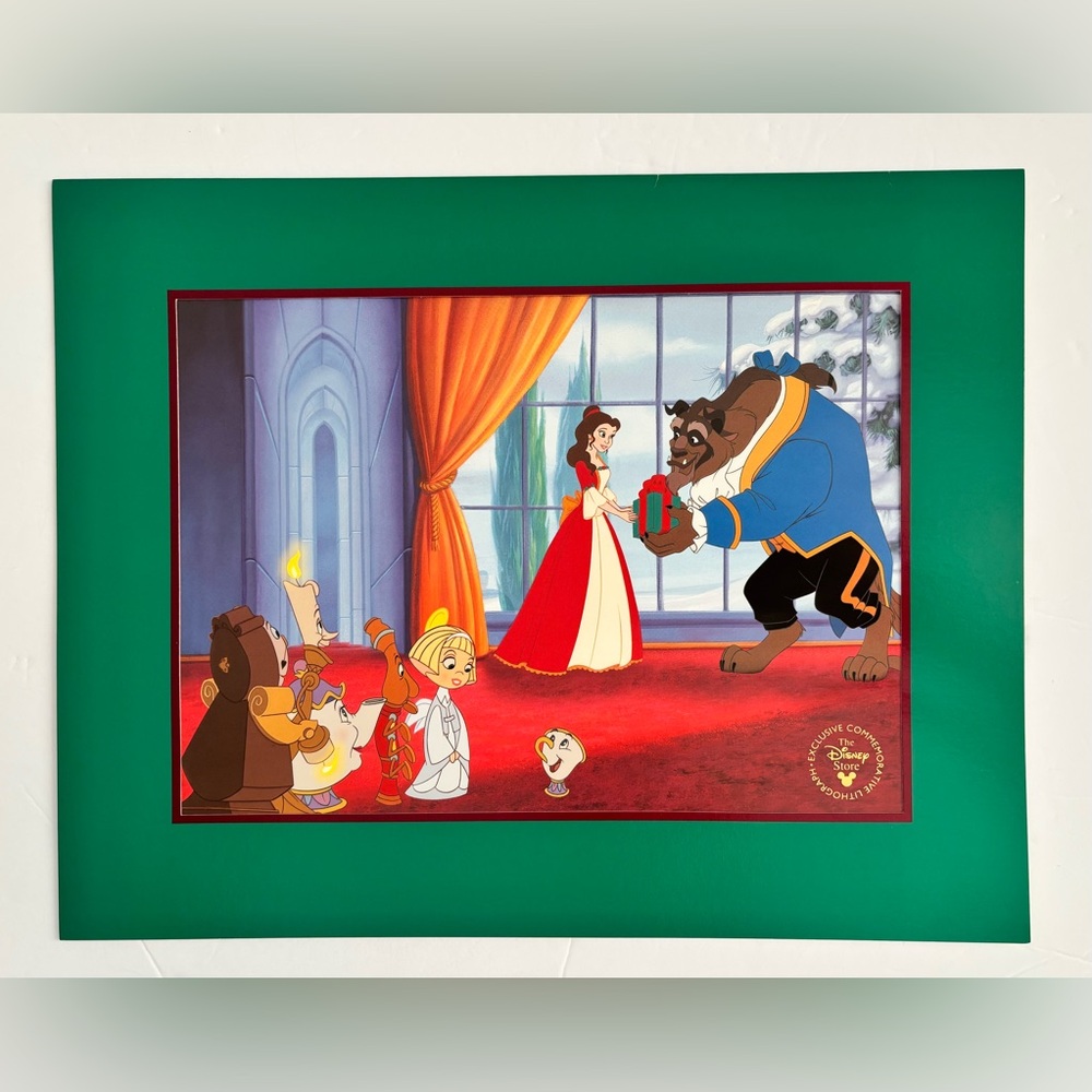 Vintage Disney Beauty and the Beast: The Enchanted Christmas Lithograph 11x14